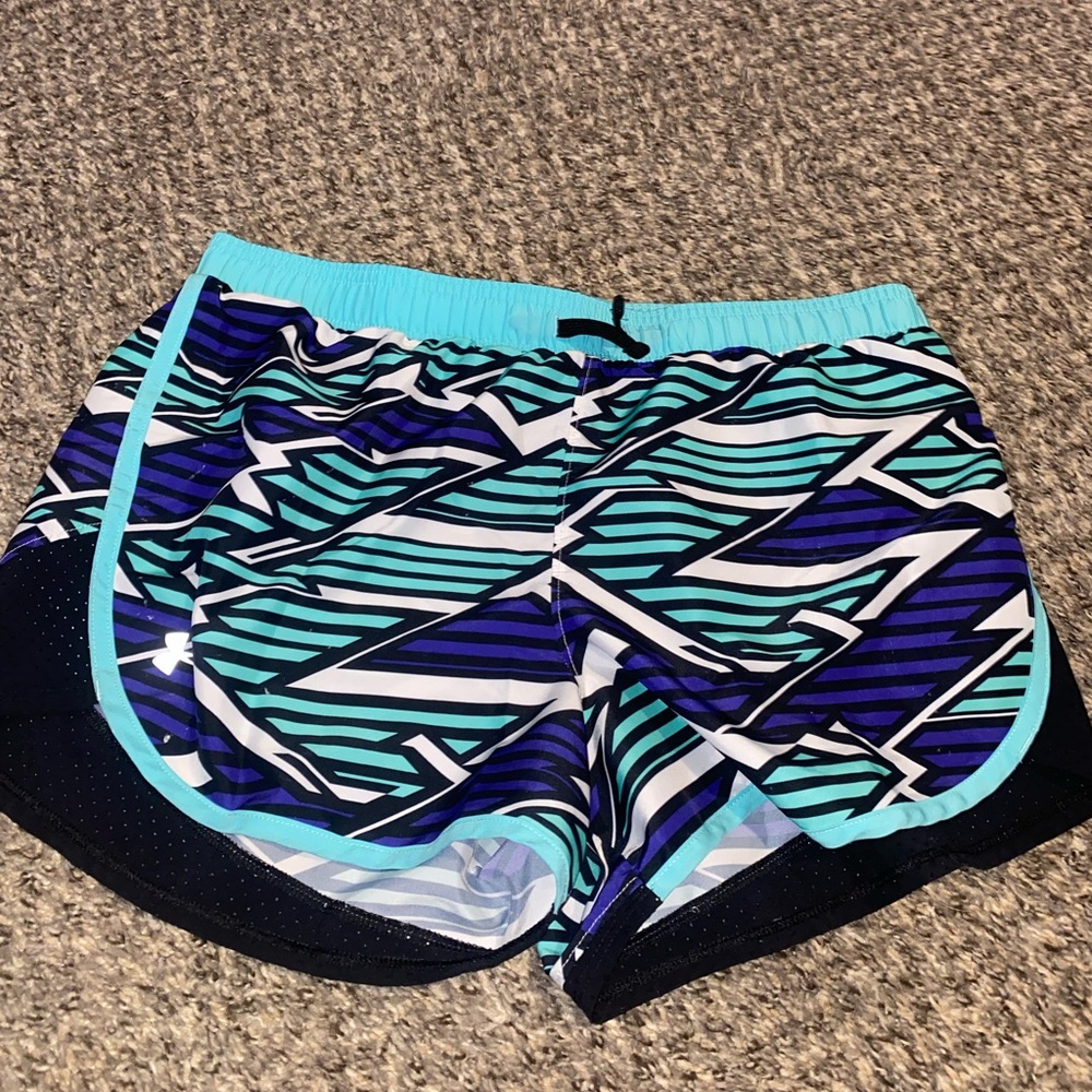 Black,Teal, Purple and White Under Armour Athletic Shorts- Size YXL (Never Worn)